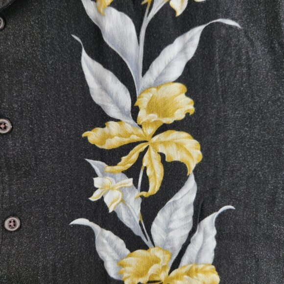 Quiksilver Edition XL Black Green Floral Button Up Shirt Short Sleeve SOFT RAYON - Picture 4 of 16